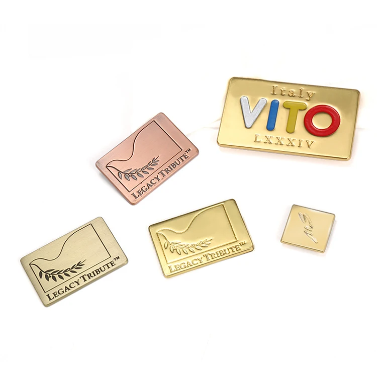 Custom Engraved Brand Logo Shape Furniture Tags Metal Plate labels for Handbags Clothing
