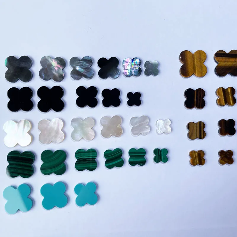 Custom Four Leaf Clover 10mm 15mm 20mm Green Malachite Mother Of Pearl Agate Black Onyx For jewelry making
