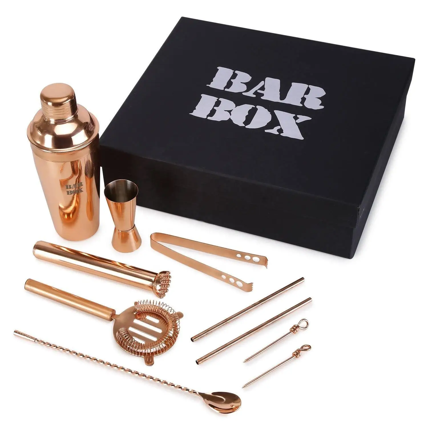 Custom Premium Brushed Bartender Set Cocktail Shaker Set Copper Coated Stainless Steel Rod Cocktail Making Machine Set