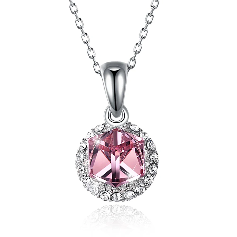 High quality Austrian crystal element crystal S925 sterling silver sugar cube double-sided pendant necklace