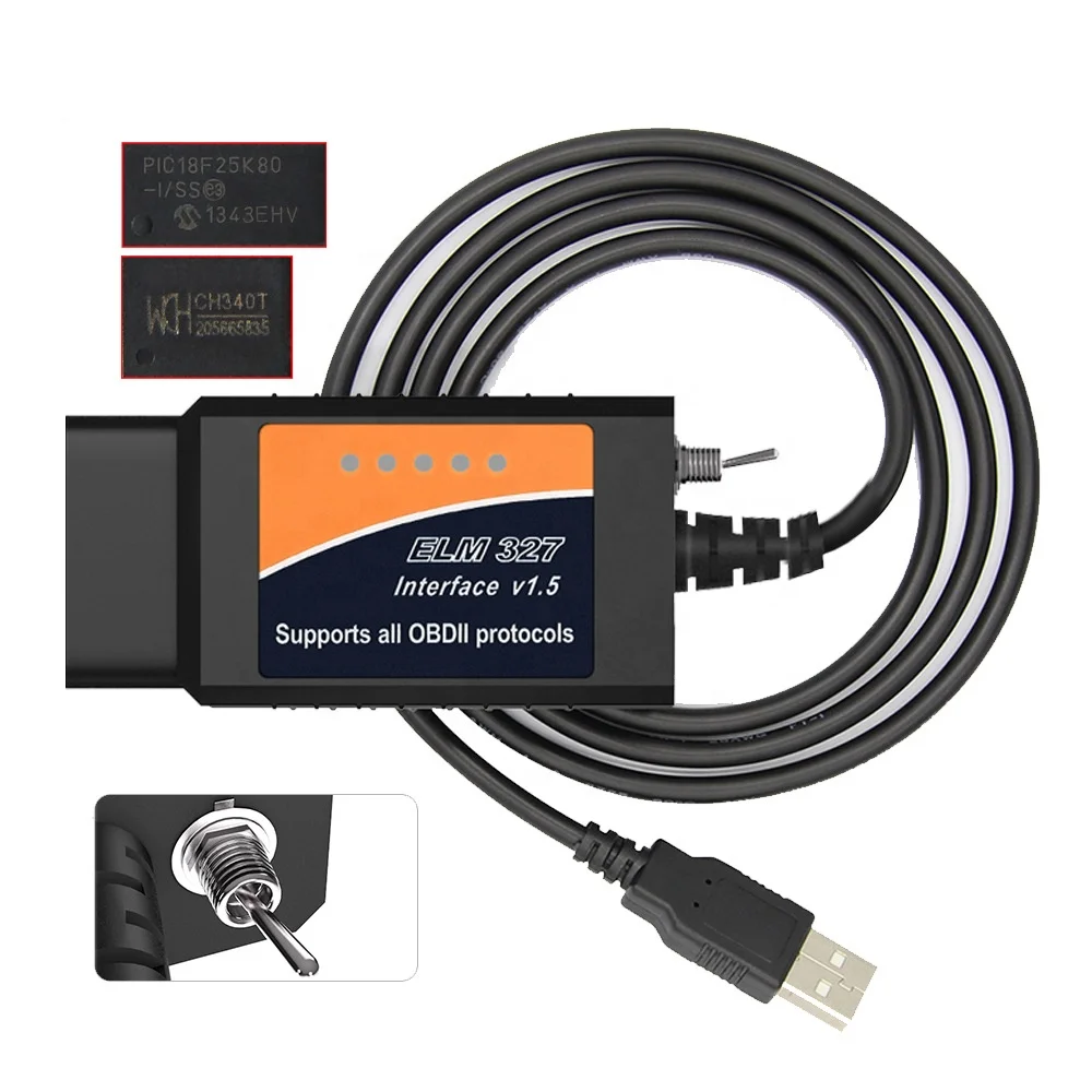 ELM327 USB V1.5 with Switch Car Diagnostic Cable for ELMconfig Forscan CH340+25K80 chip HS-CAN / MS-CAN