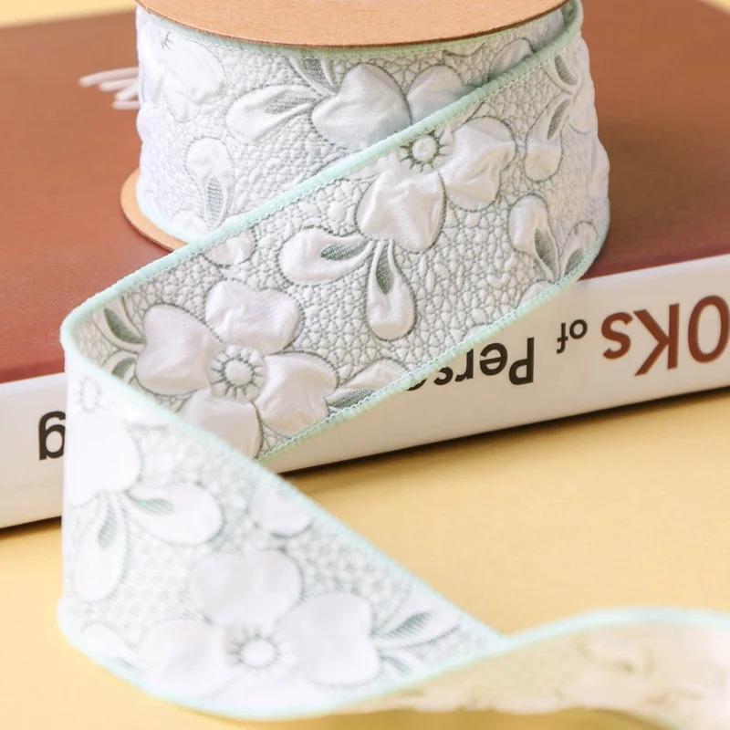 light-colored floral rabbit ear solid pattern jacquard woven ribbon 50 yard