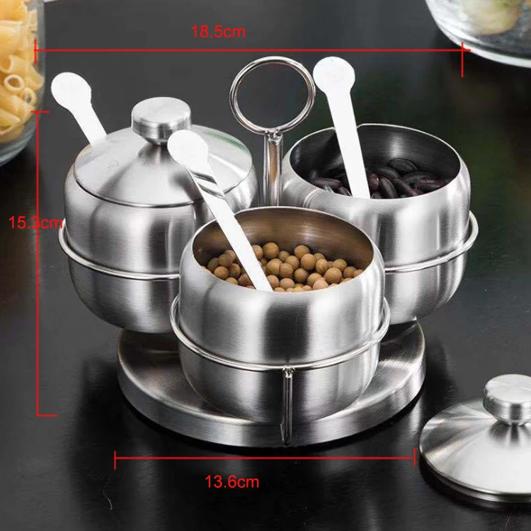 Utensil Sets 3 Pcs spices container kitchen Rotatable Stainless Steel spice container with a spoon storage containers for spices