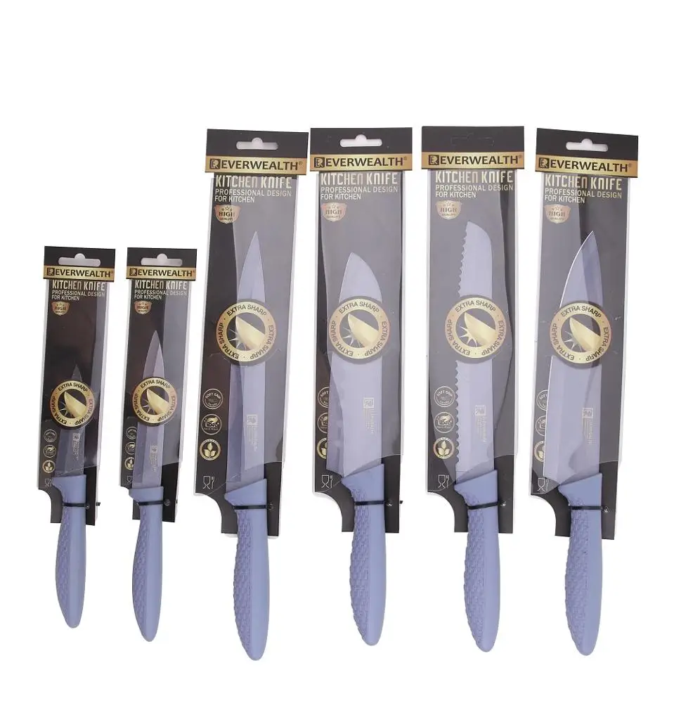 New Design Pp+Tpr Handle Metallic Non-Stick Coating Knives Stainless Steel Knife With Try-Me Package