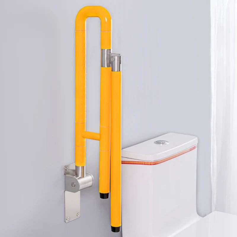 Built-In Thickened ABS Stainless Steel Shower Handrail with Legs Support Flip-Up Grab Bar for Toilet Use for Disabled Elderly