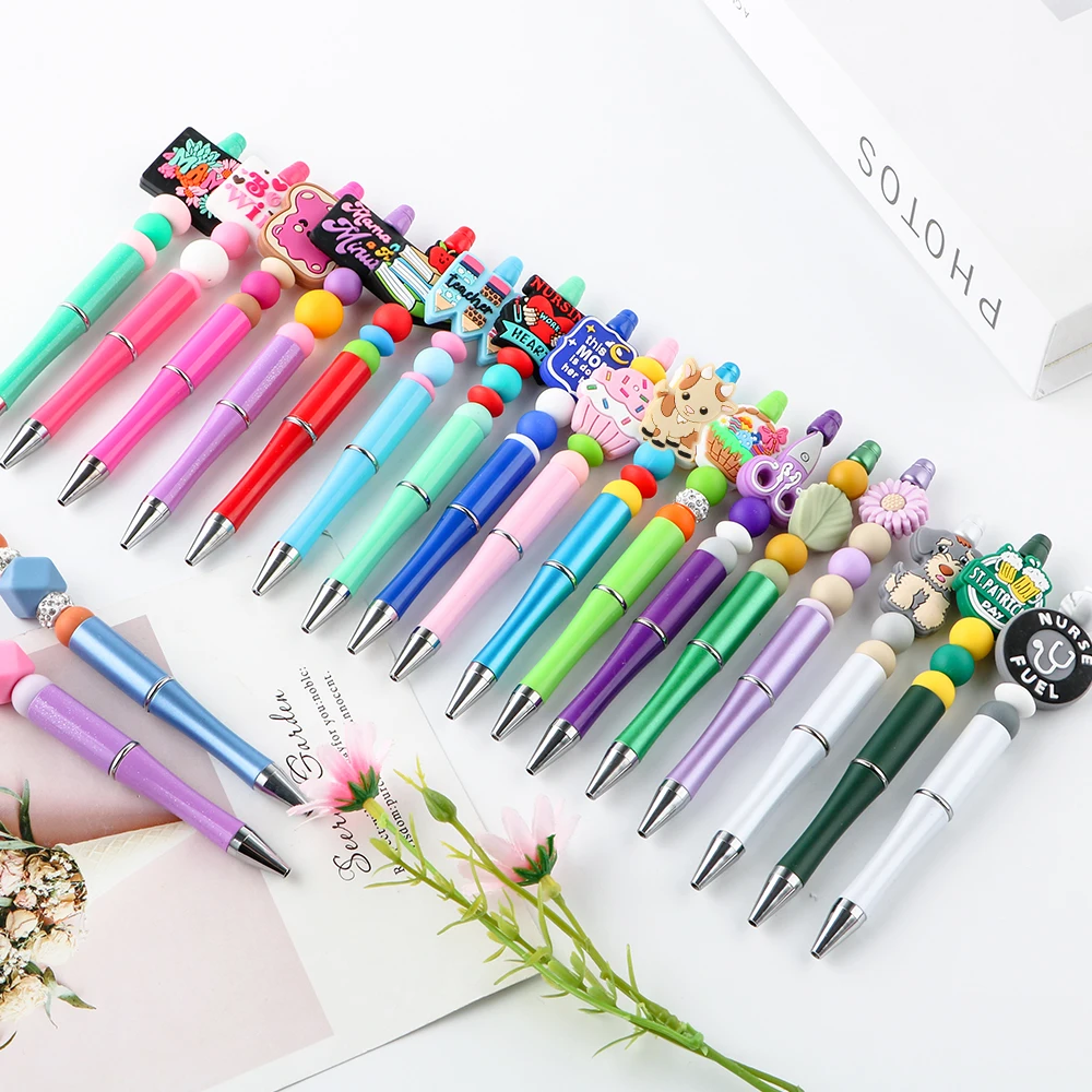 Popular Design DIY Plastic Ballpoint Pen Gift for Kids Personalized Ball Pens Signature Plastic Beaded Pens