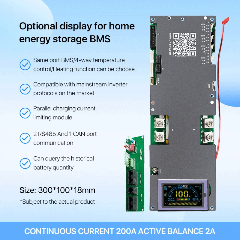 Active Balance BMS 8S 200A 24V BT Can UART Communication Lifepo4 Battery Smart BMS for Solar Storage System