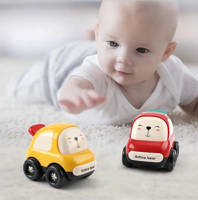 Baby Cute Cartoon Friction Powered Police Car Dump Truck Taxi Push And Go Mini Vehicle Set Plastic Inertia Car Toys For Kids