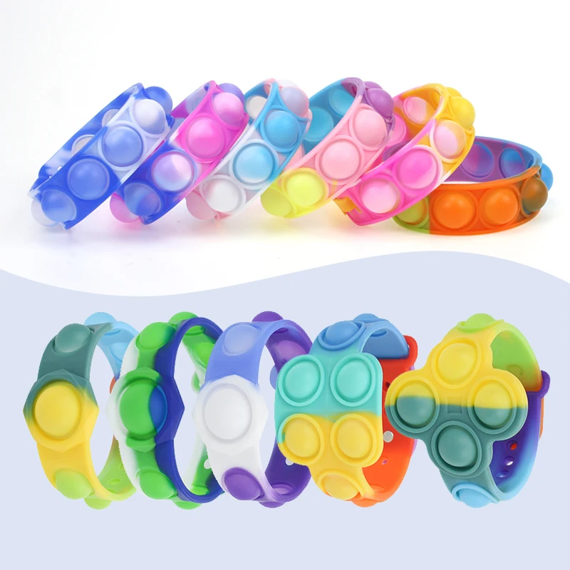2021 New Silicone Push Bubble Wristband Toy Finger Squeeze Stress Relief Sensory Fidget Bracelets