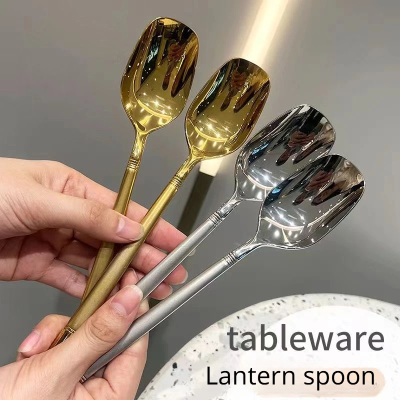 Gold Tone Stainless Steel Long-Handle Lantern Spoon for Desserts Ice Cream & Soups for Parties & Restaurants