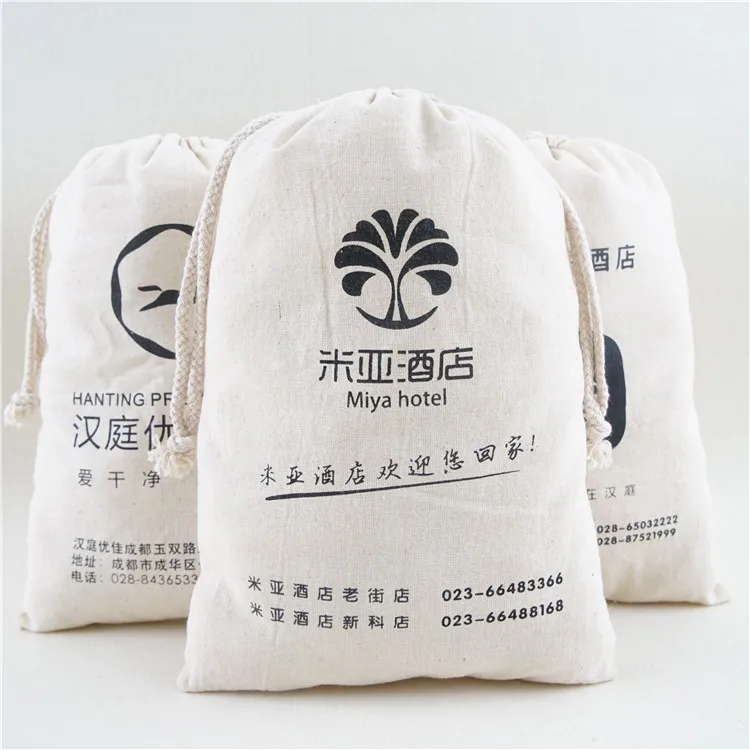 
Wholesale Custom logo printed small 100% organic cotton muslin drawstring gift jewelry bag for sale 