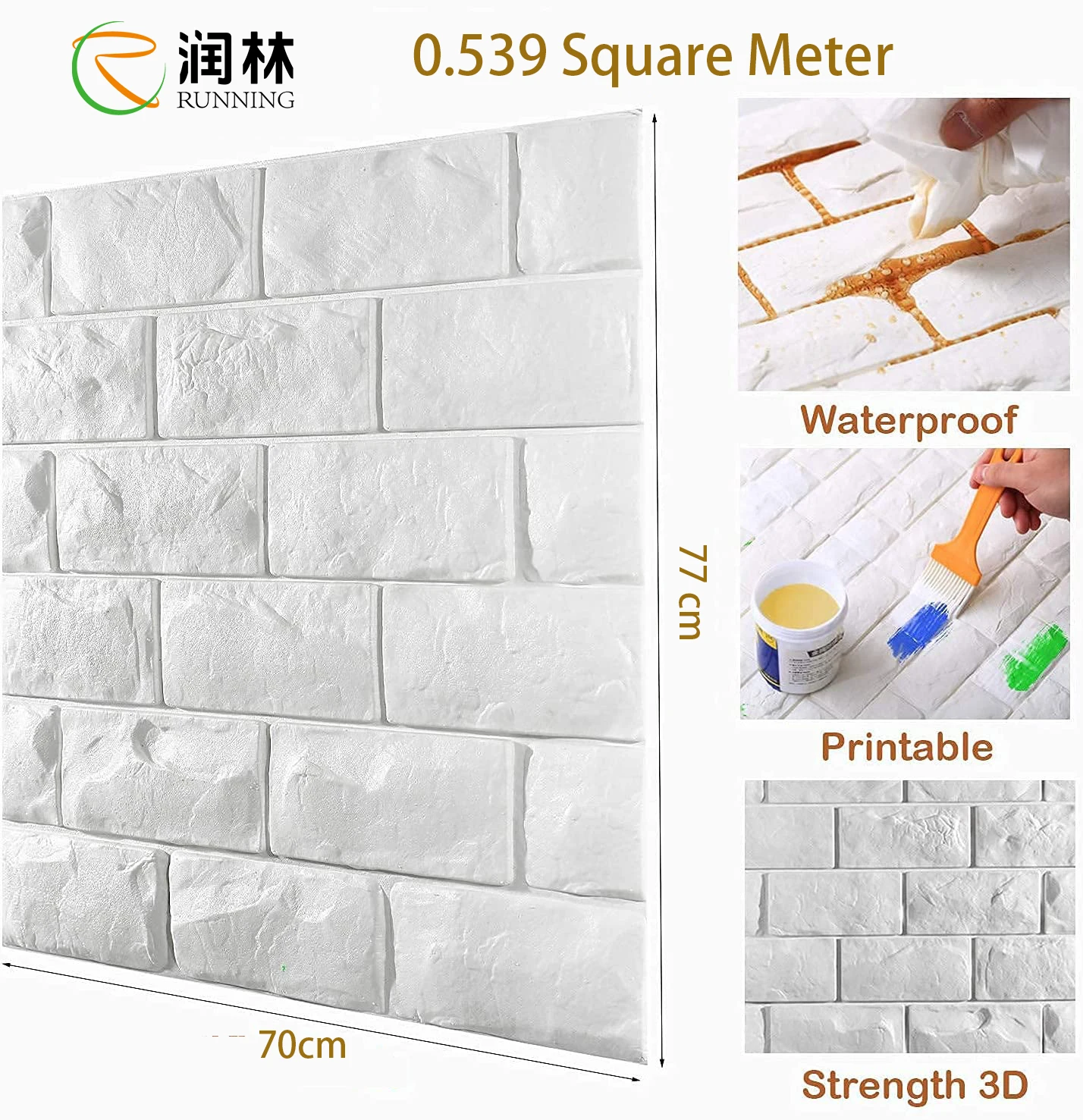 
70*77 cm Made in China wholesale Brick pattern 3 d wallpaper XPE foam sound insulation purple Self Adhesive wall paper 