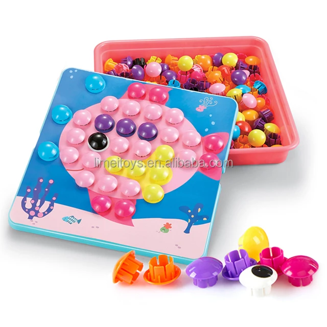 3D Puzzle Montessori Toys Composite Picture Puzzles Mushroom Nail Kit Educational Toys Button Art Kids Toy
