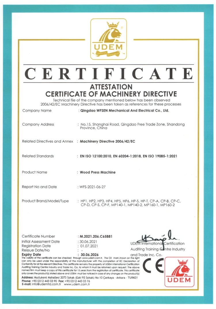 WFSEN mdf laminate hot press machine plywood hydraulic hot press machine for doors