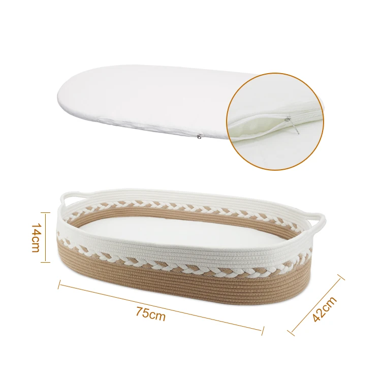 Хлопковая веревка, корзина для младенцев, безопасная, мягкая, прочная, пеленальная корзина для младенцев с подушечками и ремнем безопасности