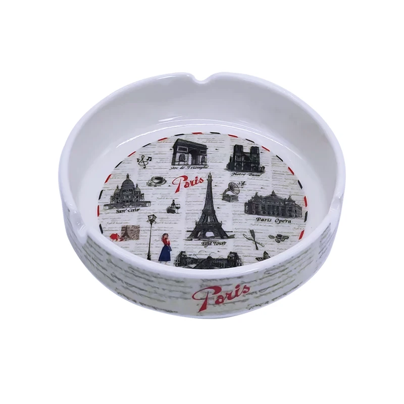 Custom Logo Souvenir Ashtray Printed Porcelain Ceramic Promotional Gifts Paris Souvenir Ashtray Personalized Ceramic Ashtray