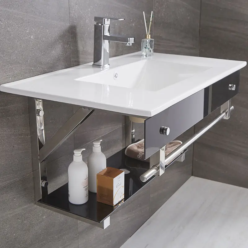 Modern White Ceramic Hotel Wash Hand 9L Wash Basin Rectangular Thin Edge Dresser Single Cabinet Bathroom Sink