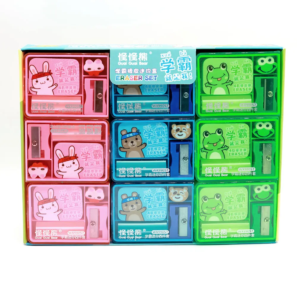 Cartoon Rabbit Student Supplies Set Factory Direct School Stationery with Eraser Pen Holder Pencil Sharpener for Children