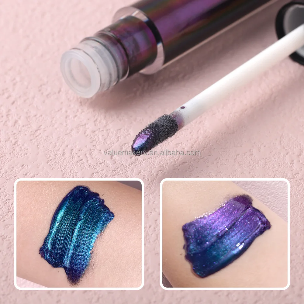 Private label Duochrom chameleon mermaid blue lip gloss shimmer diamond shine colors changing lip gloss & eyeshadow for party