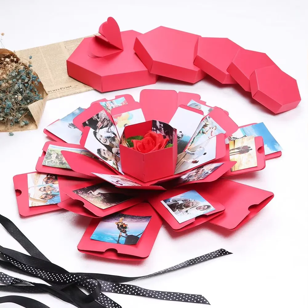 Explosion Surprise Rose Gift Handmade Birthday Anniversary Wedding Boxes DIY Photo Album Hexagon Cardboard Packaging Box