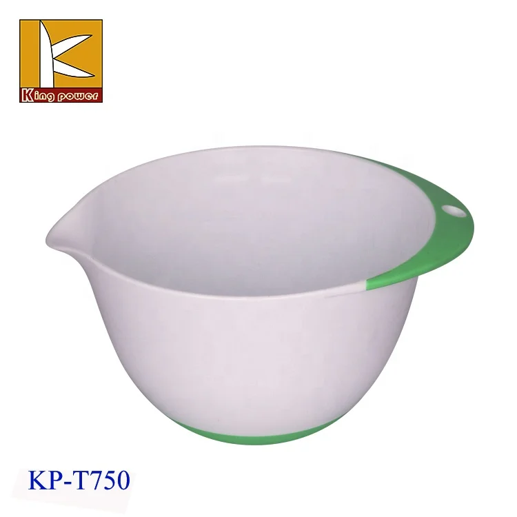 3 Piece Plastic Mixing Bowl Set - Nesting Mixing Bowls with Rubber Grip Handles Easy Pour Spout and Non Slip Bottom - Three Size