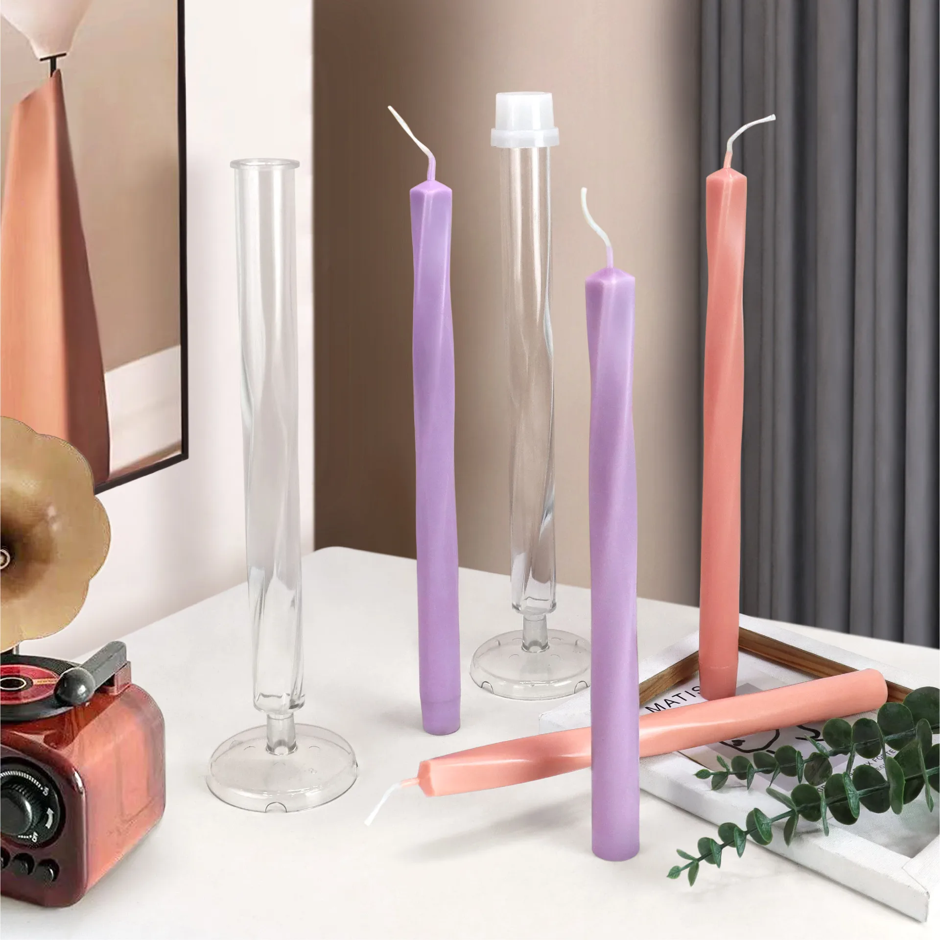 New Square Column Spiral Rod Wax Plastic Candle Molds Dual-Purpose with Silicone Ring can be used as Rack Candle Acrylic Mold