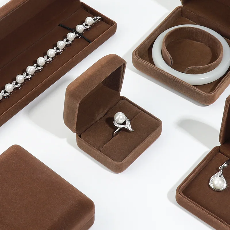 brown color jewelry box velvet necklace jewelry boxes custom packaging box with logo printing