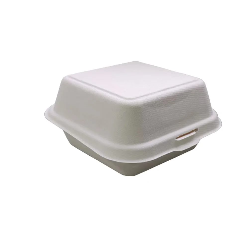 biodegradable 6 X 6 Inch Disposable burger Bagasse Sugarcane Clamshells Lunch Disposable Burger Box