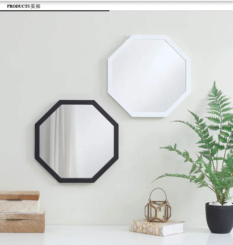 Wholesale Octagonal Wood Hexagon Moulding Frame Hotel Living Room Bedroom Bathroom Vanity Decorative Wall Mirror