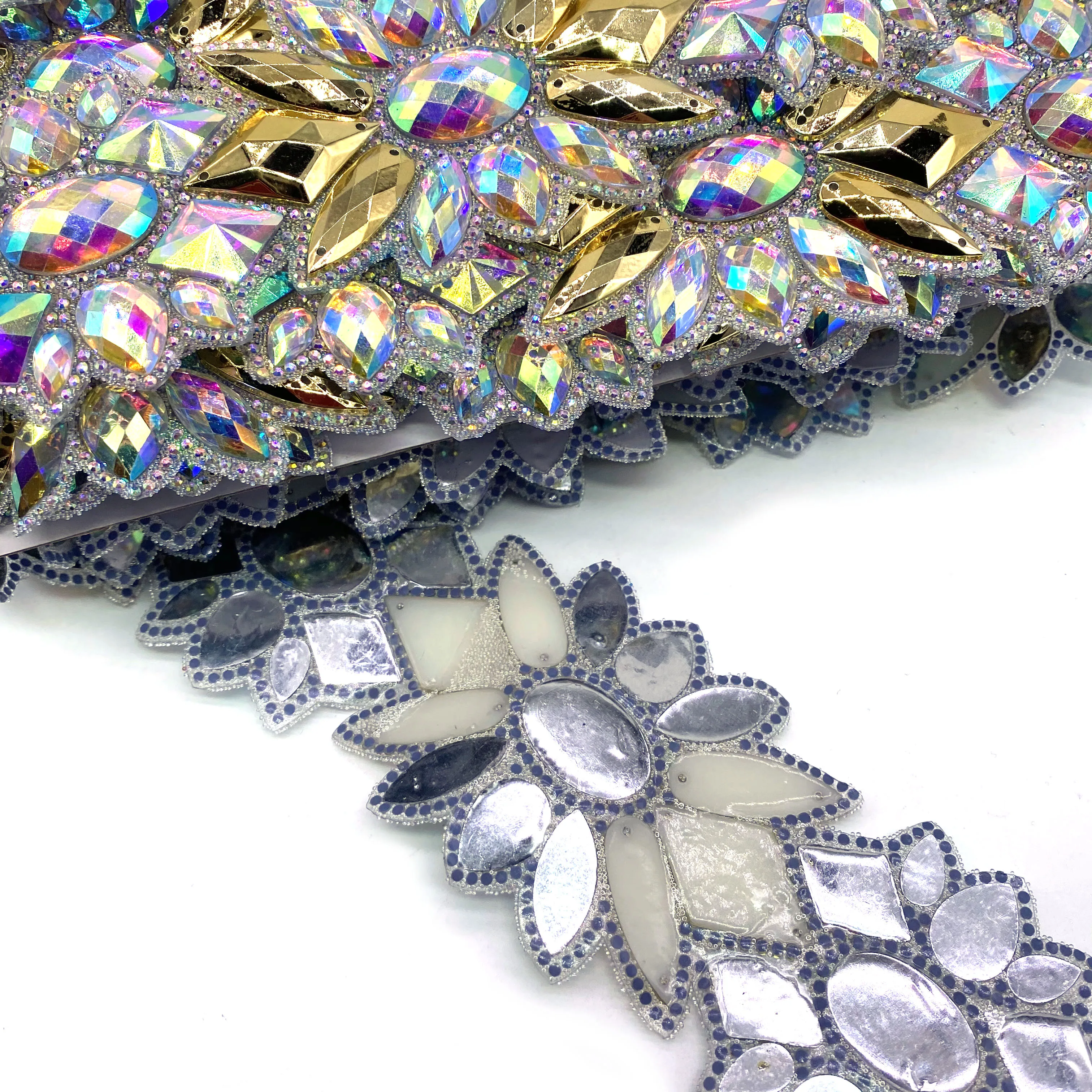 Factory wholesale Custom AB trim Carnival costume accessories Crystal Trim rhinestone applique for dress accessories
