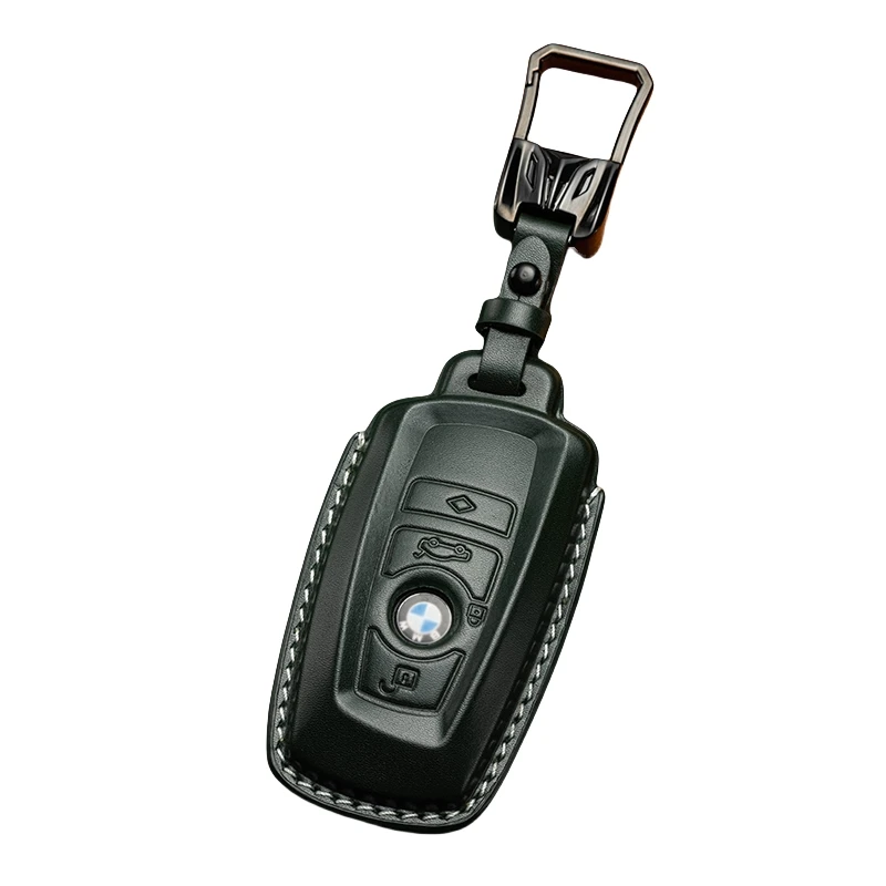 Factory Sell Remote Control Car Key Cover Bag Cow Leather Remote Control Key Case with Protective Buckle for Old BMW