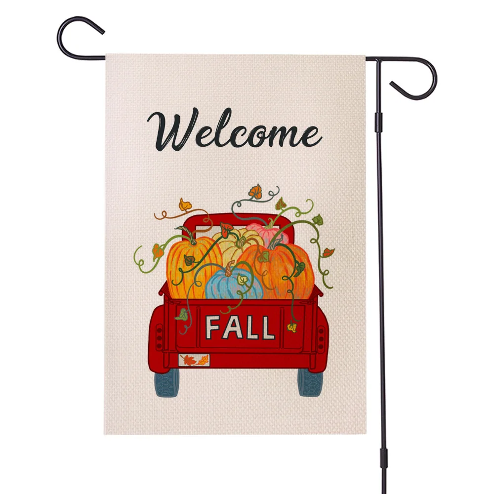 Manufacturers custom burlap garden flag christmas wholesale transfer printing fall burlap ruffle garden flag