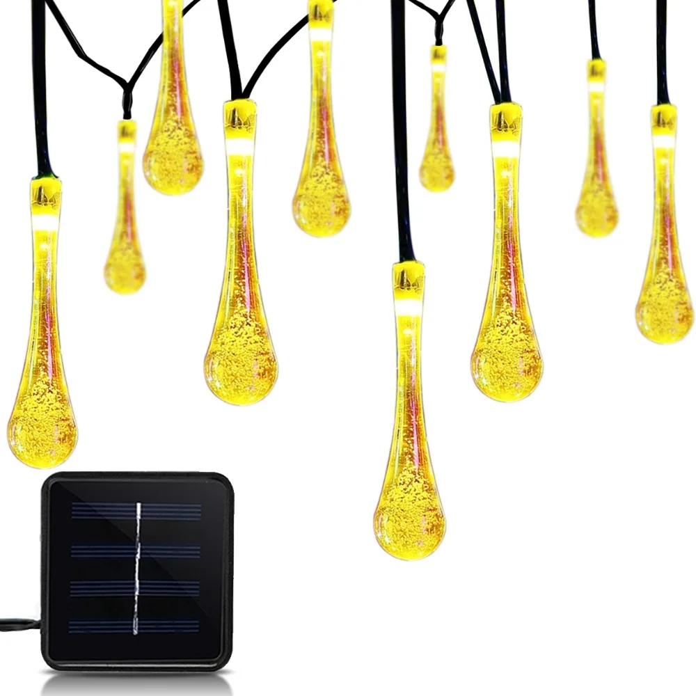 Christmas Decorative Solar Powered String Lights 50 led 2 Modes Water Drop Fairy String light for Outdoor garden/Indoor