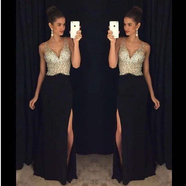 Hot Sale Women Elegant Party Evening Dress Lady V-neck Sequined Patchwork