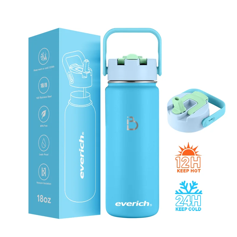 18oz Keeping your Outdoor Beverage Cold Wide Mouth Water Bottle with Straw and Double Using Lid Double Wall 304 Stainless steel