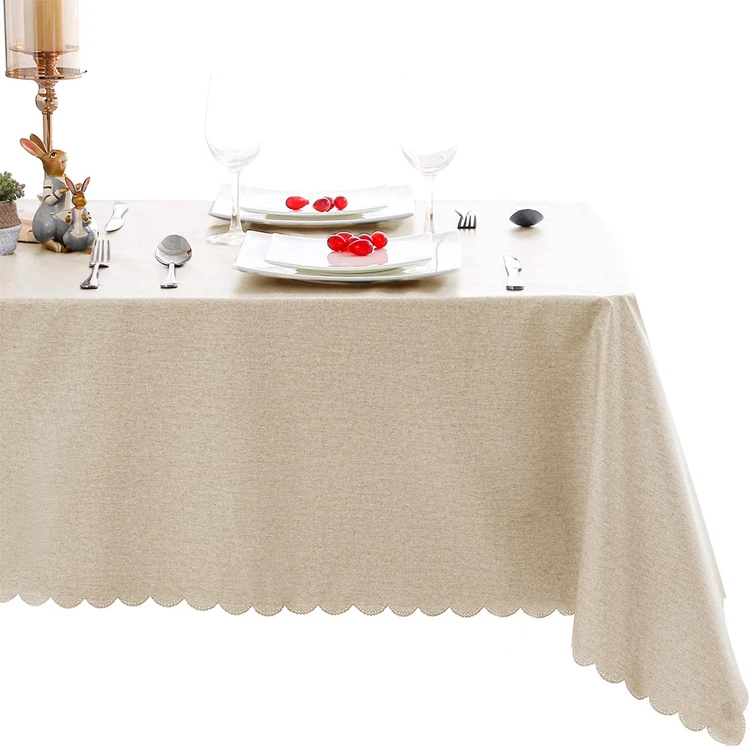 2023 dining room solid beige style waterproof household eco-friendly PVC/PEVA+nonwoven oil resistant  table cloth
