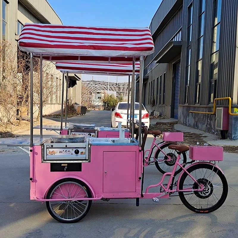 mexican street vendor trolley e rickshaw collapsible dosa bread dimsum donut fruit fried sushi food bicycle cart on wheels