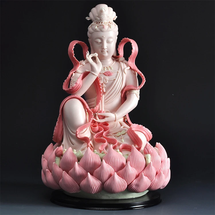 Wholesale Customized Fiberglass Religion Sculpture Large Pink Resin Guan Yin Buddha Statue For Sale