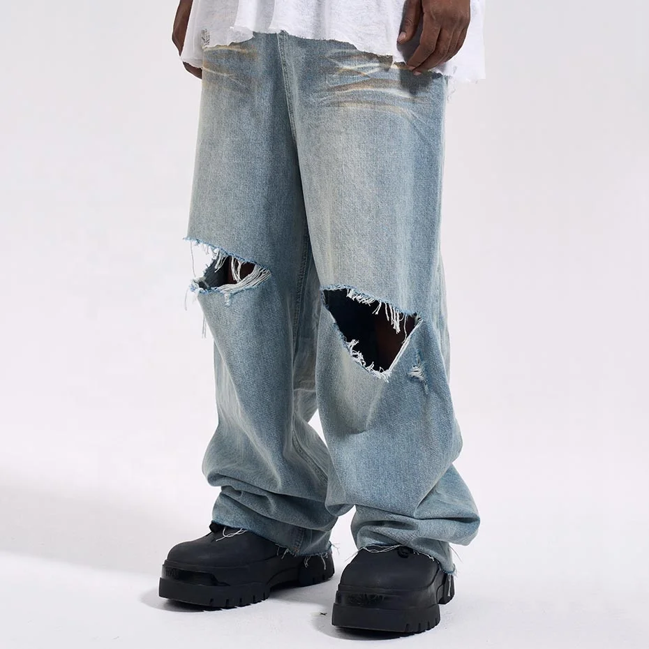 Hot selling ripped jeans men stock fast wholesale jean for mens dropship