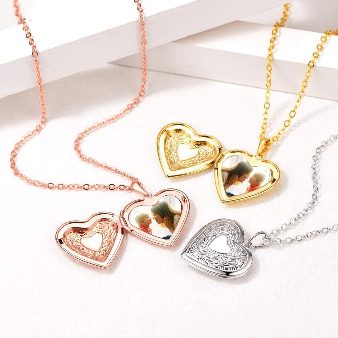 Diy Gold Photo Necklace for Men Women Stainless Steel Personalized Round Heart Picture Pendant Necklaces