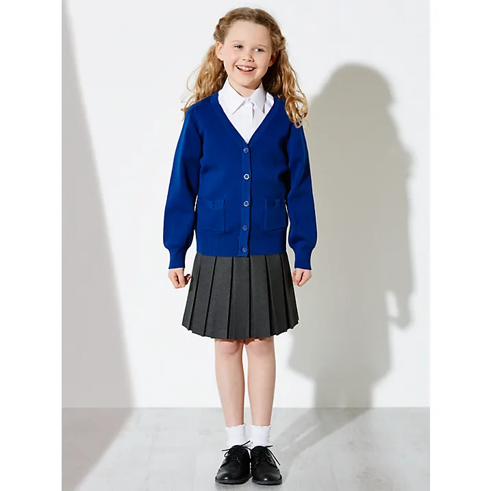 Custom Primary School Sweater High School Long Sleeve v-neck Knitted Sweater Uniforms Girls Cardigan Kids School Uniform