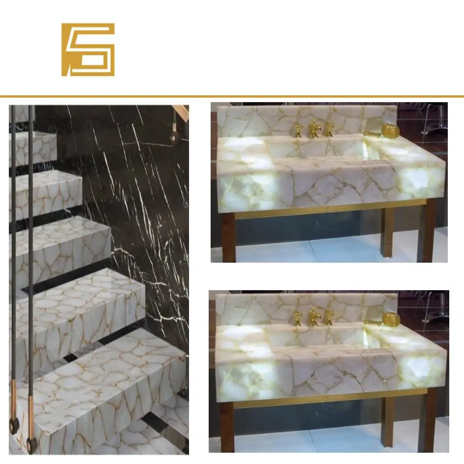 white agate crystal with golden slab agate/crystal/quartz/malachite slab