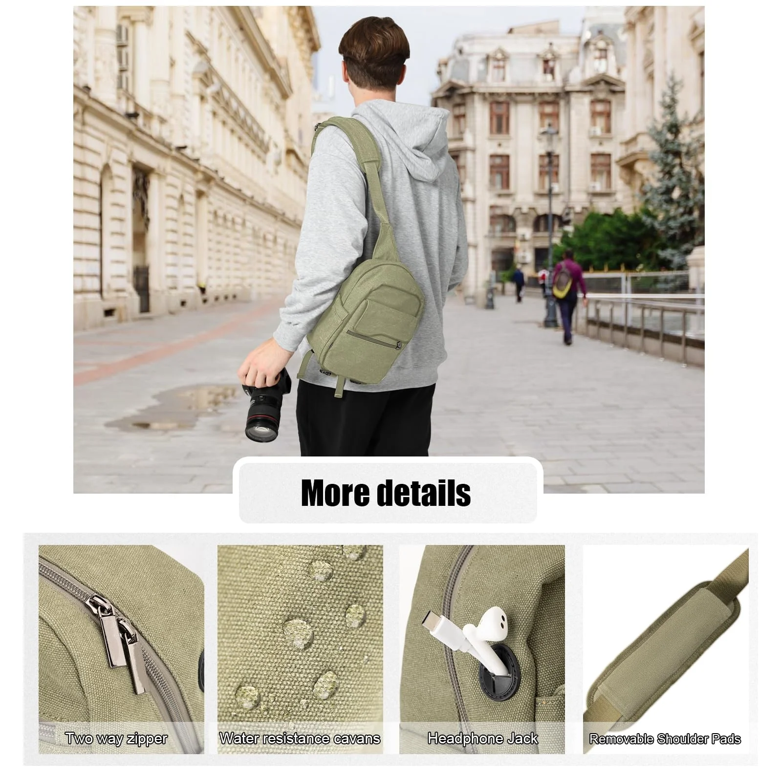 Lightweight Waterproof Camera Crossbody Shoulder Bag Anti-shock Canvas Travel Photography Sling Bag Case for DSLR/SLR/Mirrorless
