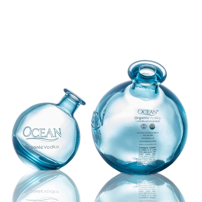 ball shape color painting 750ml empty vodka glass bottle with cork