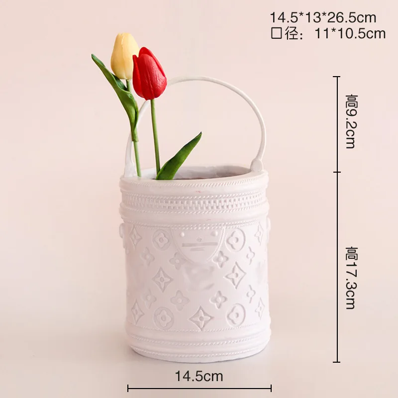 Nordic creative Morandi resin handbag flower vase dried flower arrangement luxury handbag vase for home living room decoration