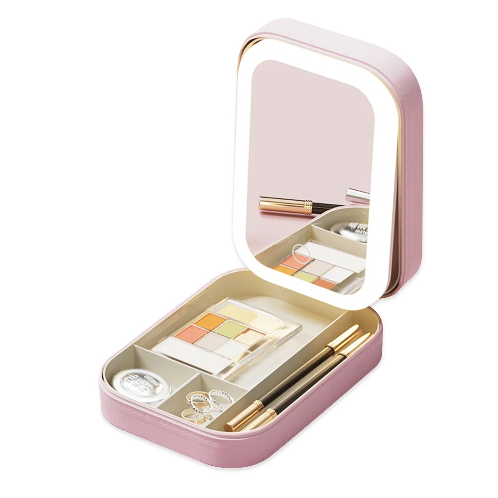 LED Makeup Mirror Portable Cosmetics Storage Box Multi-functional Rechargeable Makeup Case