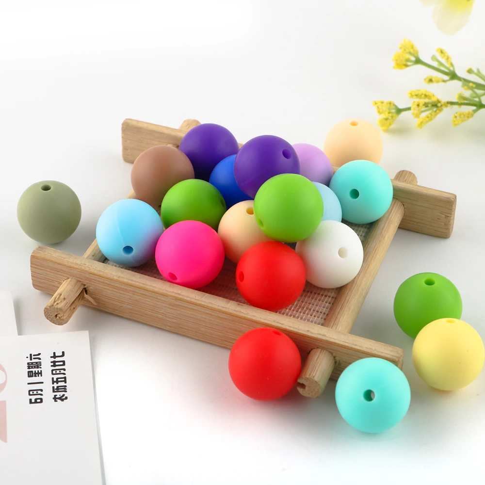 Factory Price Food Grade 12mm 15mm Silicone Baby Teething Beads for Pacifier Keychain Bracelet Round Ball Silicone Chew Beads