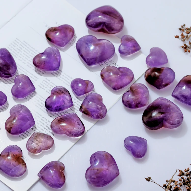 High Quality Natural Quartz Crystal Healing sStones Small Heart Shaped Amethyst For Gift