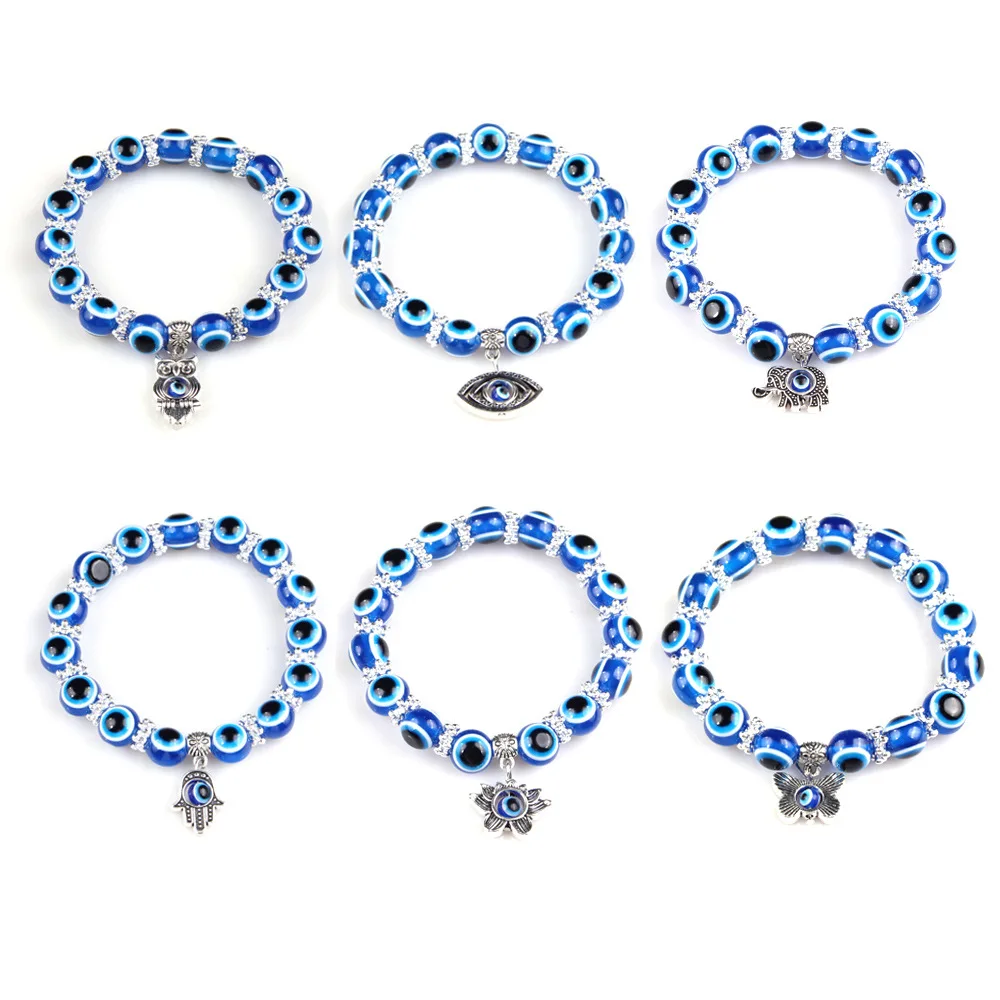 Turkish Evil eyes blue Eye Beaded charm Bracelets Stretch Hamsa Fatima Hands protection bracelet for Women men