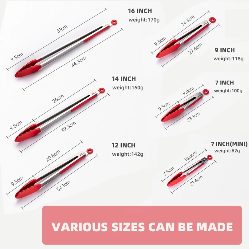 Wholesale BBQ grilling tong cooking kitchen tools stainless steel Non-slip bread silicone food tongs for BBQware